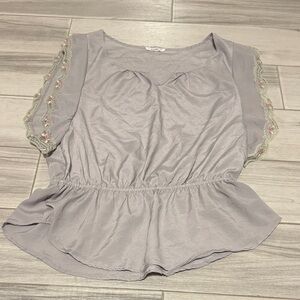 Easel Light Gray Blouse with Lace Accents